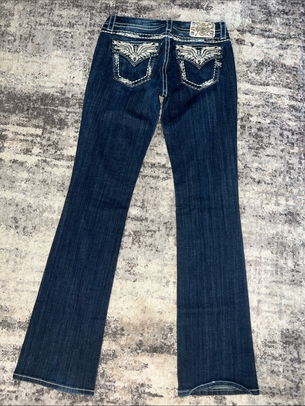 Miss Me Dark Blue Flare Jeans with Embroidered Back Pockets